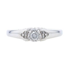 White Gold Diamond Engagement Ring, 10k Round Brilliant Cut .34ctw Cathedral