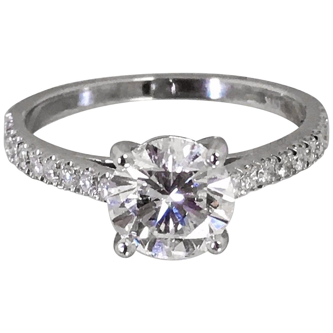 White Gold Diamond Engagement Ring, 1.25 Carat Round G VS2, 1.50 Carat For Sale