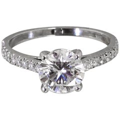 White Gold Diamond Engagement Ring, 1.25 Carat Round G VS2, 1.50 Carat