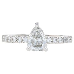 White Gold Diamond Engagement Ring, 14 Karat Pear Cut 1.32 Carat GIA