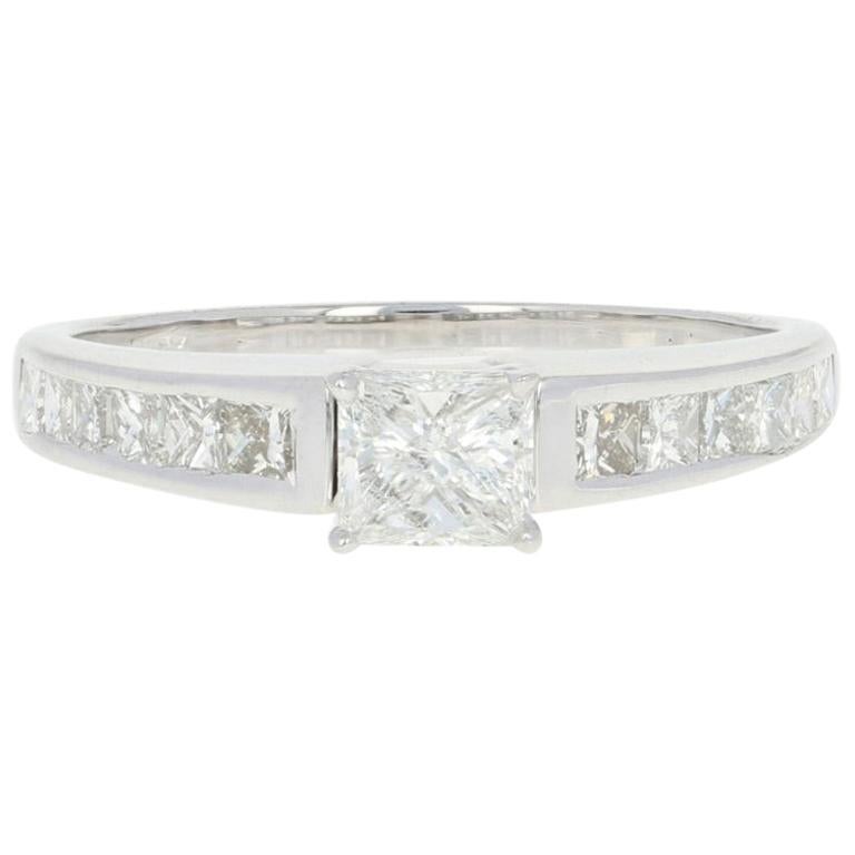 White Gold Diamond Engagement Ring, 14 Karat Princess Cut 1.32 Carat