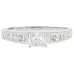 Vintage White Gold Diamond Engagement Ring, 14 Karat Princess Cut 1.32 Carat
