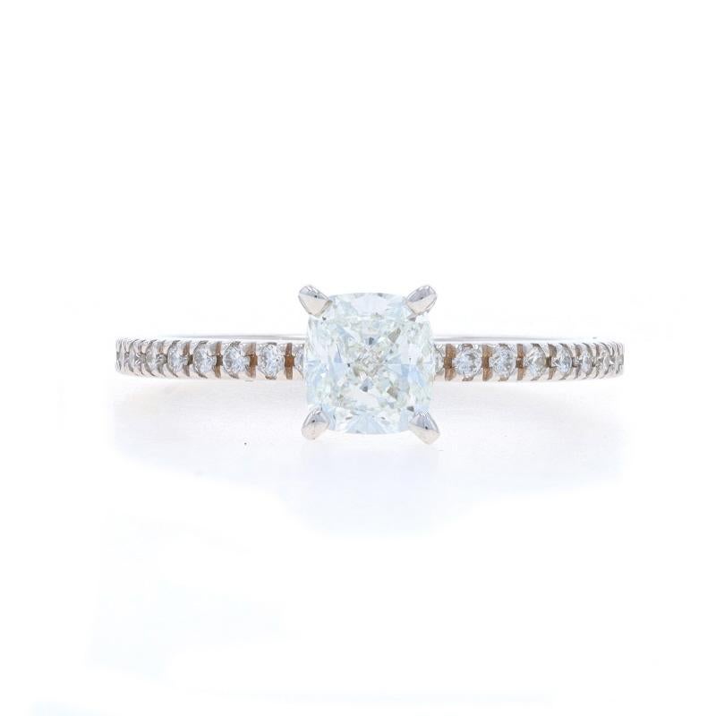 Size: 7 1/2
Sizing Fee: Up 2 sizes for $40 or Down 1 size for $40

Metal Content: 14k White Gold

Stone Information

Natural Diamond
Carat(s): .90ct
Cut: Cushion
Color: F
Clarity: VVS1
Certified by: GIA
Report Number: 2466314342

Natural