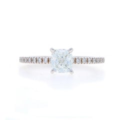 White Gold Diamond Engagement Ring 14k Cushion 1.08ctw GIA French Set