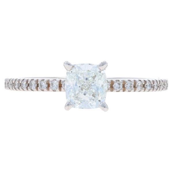 White Gold Diamond Engagement Ring 14k Cushion 1.08ctw GIA French Set For Sale