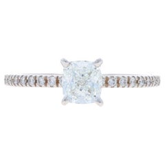 White Gold Diamond Engagement Ring 14k Cushion 1.08ctw GIA French Set