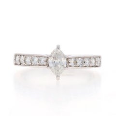 White Gold Diamond Engagement Ring - 14k Marquise 1.03ctw Cathedral