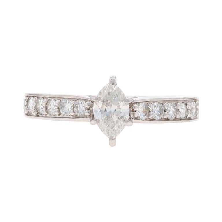 Bague de fiançailles en or blanc 14k Marquise 1,03ctw Cathedral