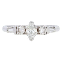 White Gold Diamond Engagement Ring, 14k Marquise Cut .60ctw