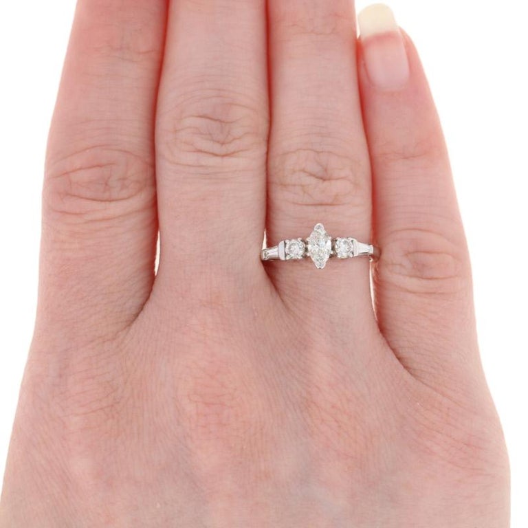 White Gold Diamond Engagement Ring, 14k Marquise Cut .60ctw For Sale at