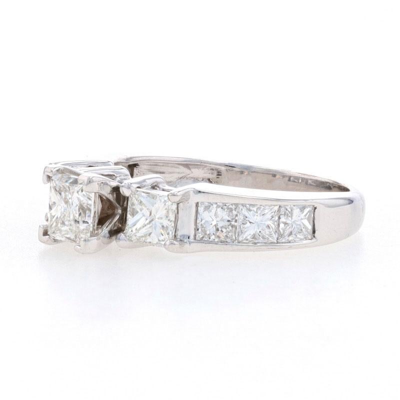 Princess Cut White Gold Diamond Engagement Ring - 14k Princess 1.85ctw Three-Stone For Sale