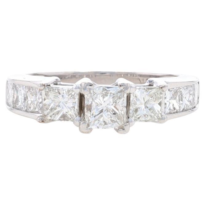 White Gold Diamond Engagement Ring - 14k Princess 1.85ctw Three-Stone For Sale