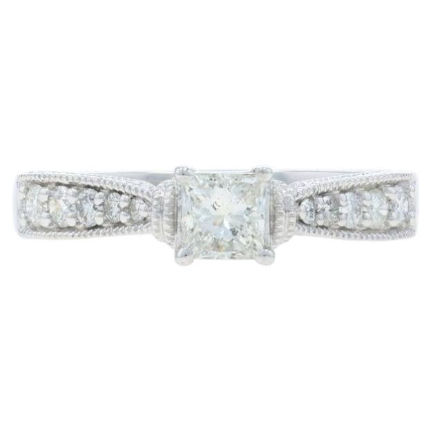 White Gold Diamond Engagement Ring - 14k Princess .75ctw For Sale