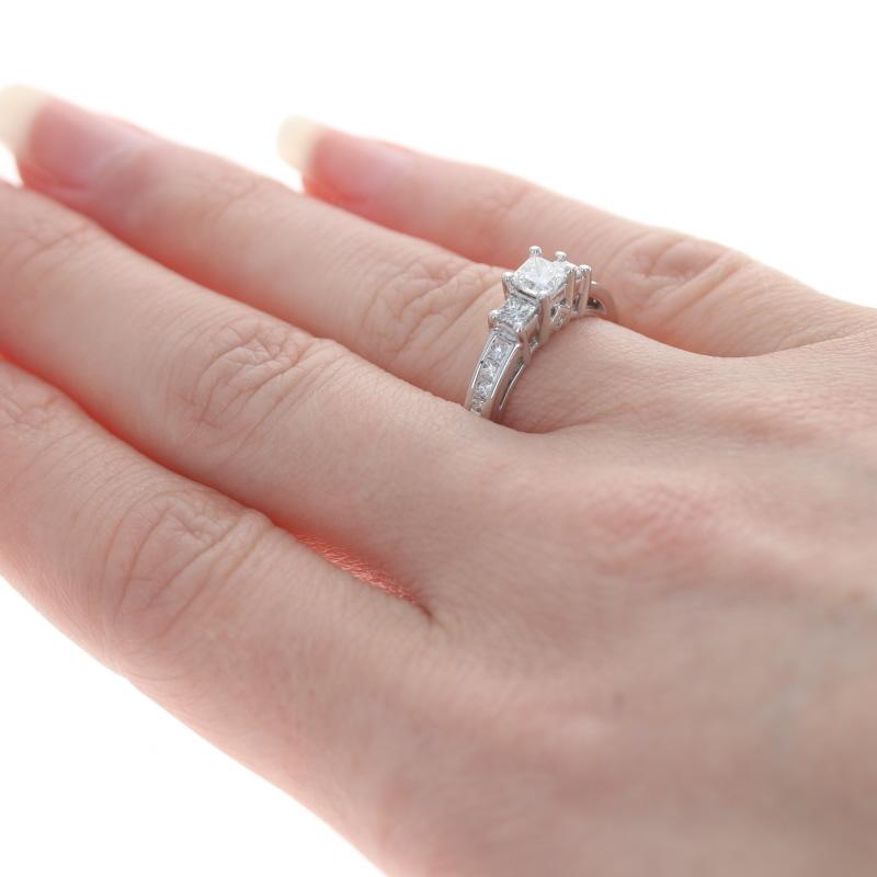 Women's White Gold Diamond Engagement Ring - 14k Princess Cut 1.00ctw Three-Stone For Sale