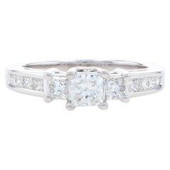 White Gold Diamond Engagement Ring - 14k Princess Cut 1.00ctw Three-Stone