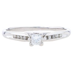 White Gold Diamond Engagement Ring - 14k Princess Cut .28ctw Cathedral