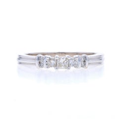 White Gold Diamond Engagement Ring - 14k Princess & Round .25ctw Three-Stone
