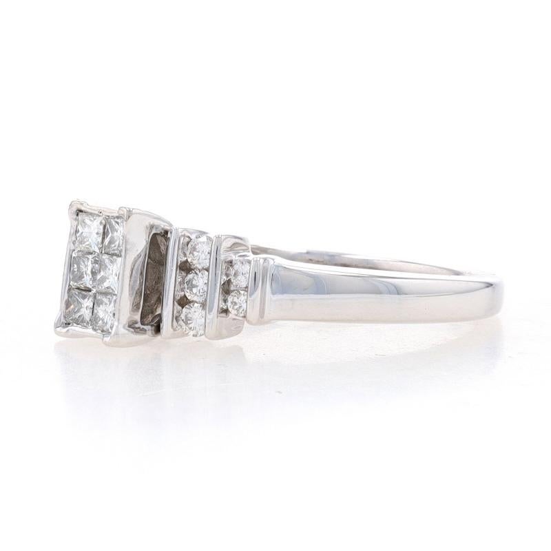 Princess Cut White Gold Diamond Engagement Ring 14k Princess & Round Brilliant .50ctw Cluster For Sale