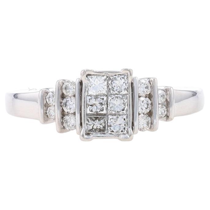 White Gold Diamond Engagement Ring 14k Princess & Round Brilliant .50ctw Cluster