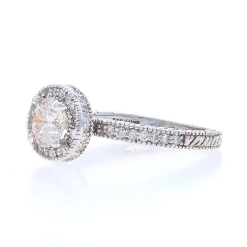 Bague de fiançailles en or blanc 14k diamant rond brillant 1.50ctw Halo caché Excellent état - En vente à Greensboro, NC