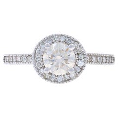 Bague de fiançailles en or blanc 14k diamant rond brillant 1.50ctw Halo caché