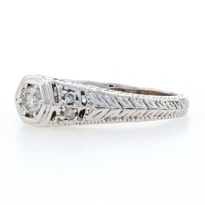 Round Cut White Gold Diamond Engagement Ring, 14k Round Brilliant .30ctw Floral Milgrain
