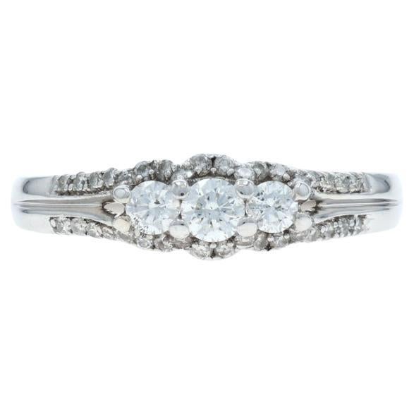 White Gold Diamond Engagement Ring - 14k Round Brilliant .50ctw Three-Stone