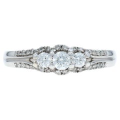 White Gold Diamond Engagement Ring - 14k Round Brilliant .50ctw Three-Stone