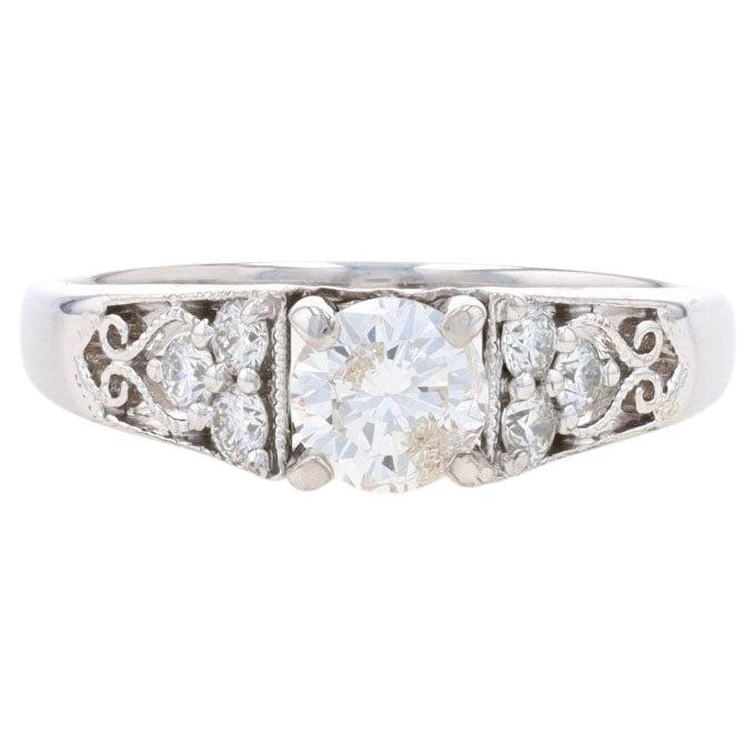 White Gold Diamond Engagement Ring - 14k Round Brilliant .68ctw Cathedral For Sale
