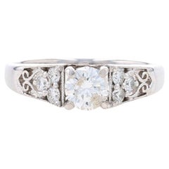 White Gold Diamond Engagement Ring - 14k Round Brilliant .68ctw Cathedral