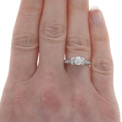 White Gold Diamond Engagement Ring - 14k Round Brilliant .88ctw Cathedral Halo