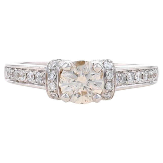 White Gold Diamond Engagement Ring - 14k Round Brilliant .88ctw Cathedral Halo For Sale