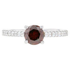 White Gold Diamond Engagement Ring, 14k Round Brilliant .92ctw Reddish Orange