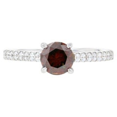 White Gold Diamond Engagement Ring, 14k Round Brilliant .92ctw Reddish Orange