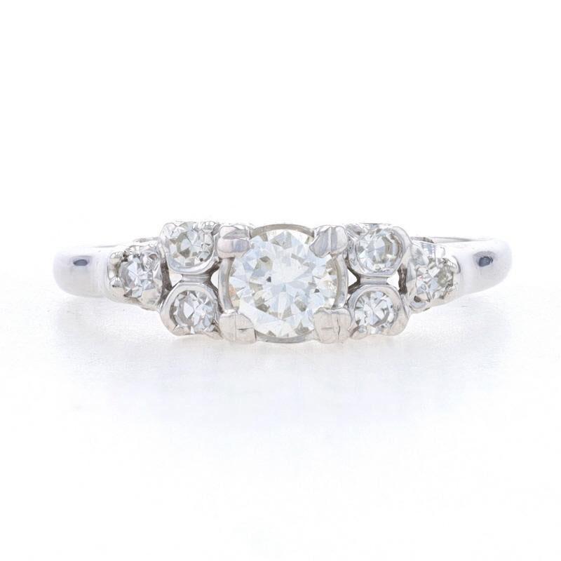 Size: 6 1/4
Sizing Fee: Down 1 for $30 or up 2 for $35

Metal Content: 14k White Gold

Stone Information
Natural Diamond Solitaire
Carat: .33ct
Cut: Round Brilliant
Color: J
Clarity: SI2

Natural Diamond Accents
Carats: .15ctw
Cut: Single
Color: G -