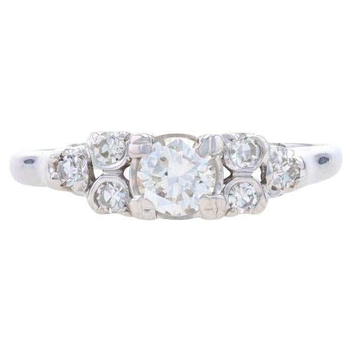 White Gold Diamond Engagement Ring - 14k Round Brilliant Cut .48ctw For Sale