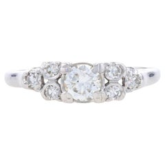 White Gold Diamond Engagement Ring - 14k Round Brilliant Cut .48ctw