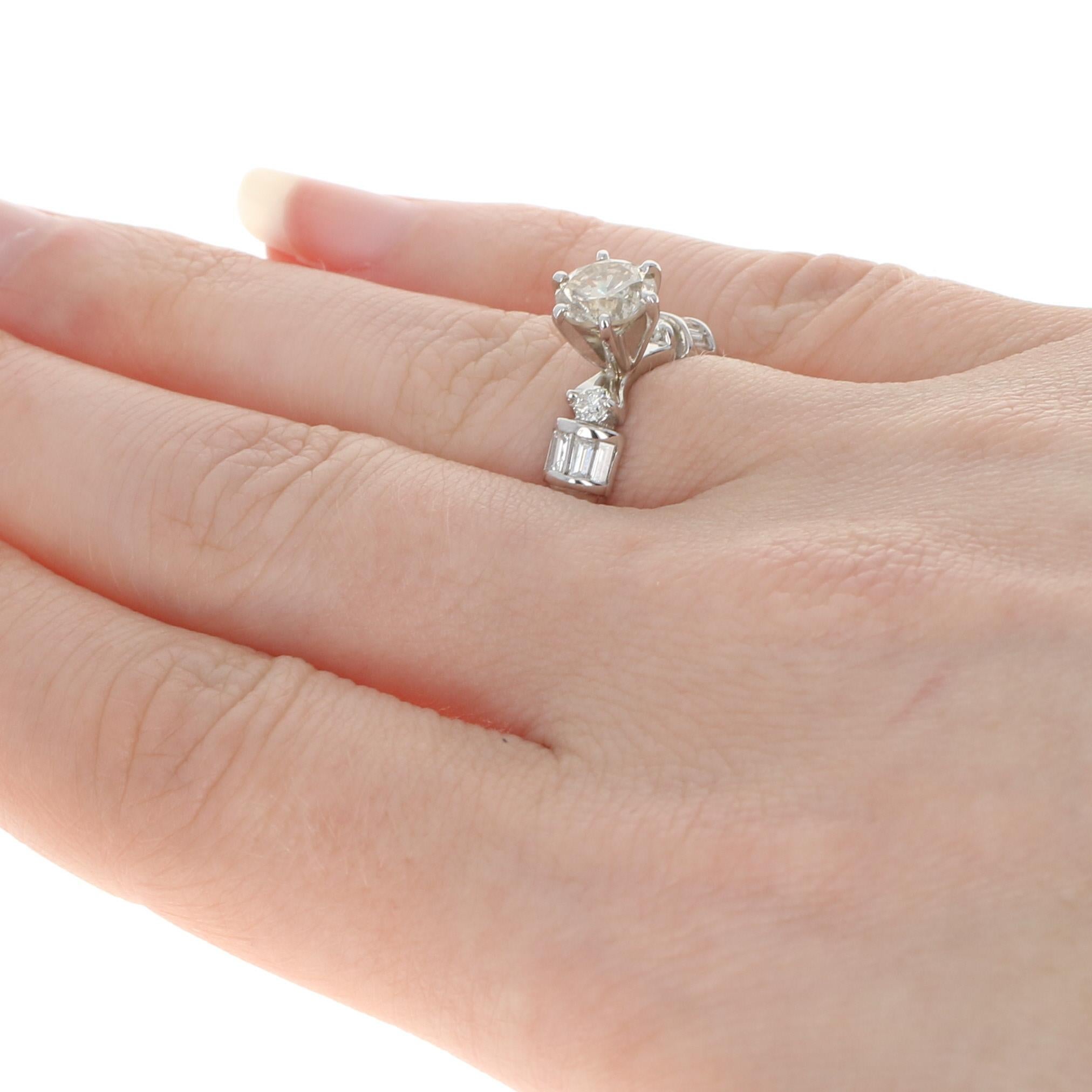 Women's White Gold Diamond Engagement Ring, 14 Karat Round Cut 1.71 Carat Light Brown For Sale