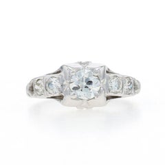White Gold Diamond Engagement Ring - 18k European .70ctw Vintage