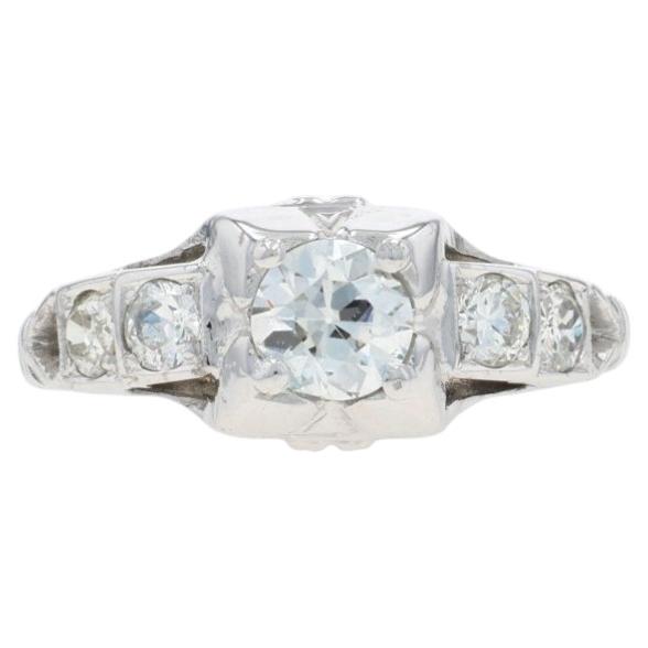 White Gold Diamond Engagement Ring - 18k European .70ctw Vintage