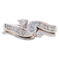 White Gold Diamond Engagement Ring Wedding Band 10k Rnd.50ctw Three-Stone Bypass