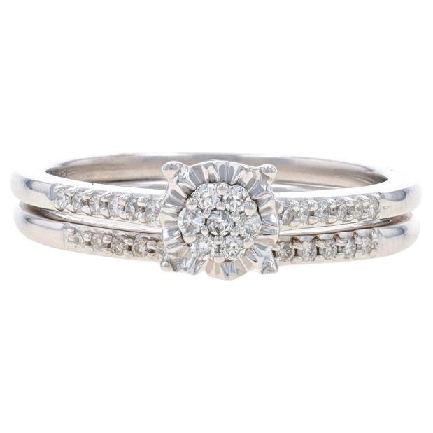 Anillo de compromiso y alianza de oro blanco con diamantes - 10k Brillante redondo .30ctw
