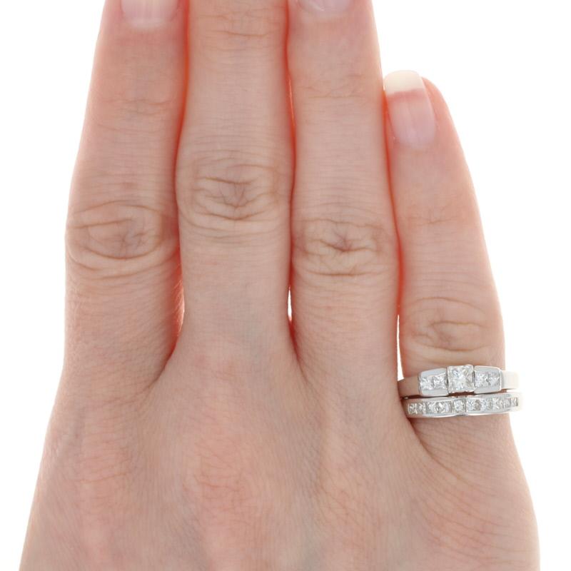 Princess Cut White Gold Diamond Engagement Ring & Wedding Band, 14k & 18k Princess 1.08ctw