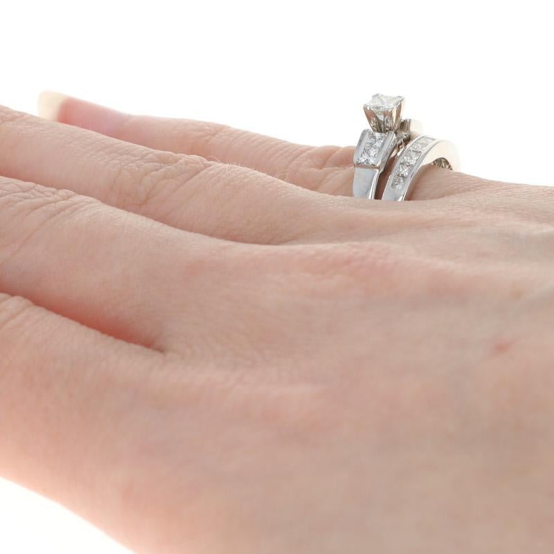 Women's White Gold Diamond Engagement Ring & Wedding Band, 14k & 18k Princess 1.08ctw