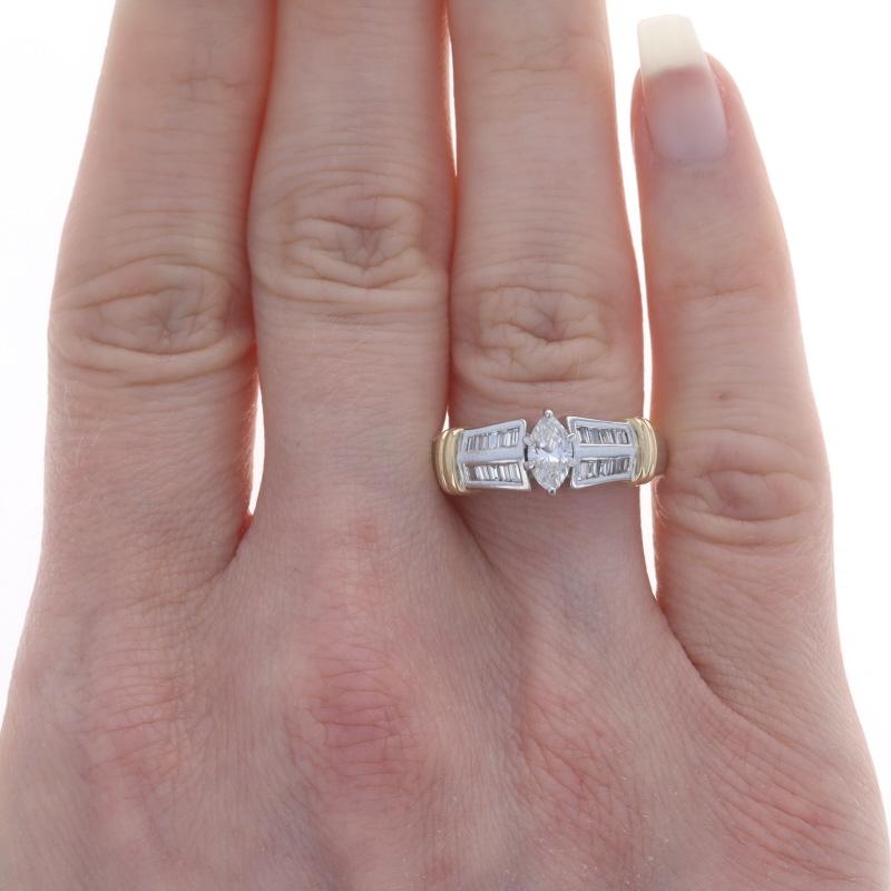 Taglia: 7 - 7 1/4
Costo della taglia: Una taglia in più per 60$ o una taglia in meno per 60$.

Contenuto del metallo: Oro bianco 14k e oro giallo 14k

Informazioni su A. Stone
Diamante naturale
Carati: .37ct
Taglio: Marquise
Colore: H
Chiarezza:
