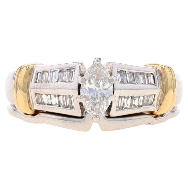 White Gold Diamond Engagement Ring & Wedding Band - 14k Marquise .57ctw
