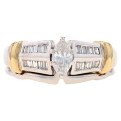 Bague de fiançailles et alliance en or blanc - 14k Marquise .57ctw