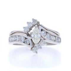 White Gold Diamond Engagement Ring & Wedding Band 14k Marquise and Round 1.00ctw