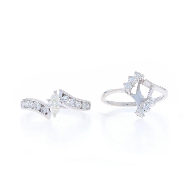 Anello di fidanzamento con diamante in oro bianco e fede nuziale 14k Marquise e Round 1.00ctw in vendita 1
