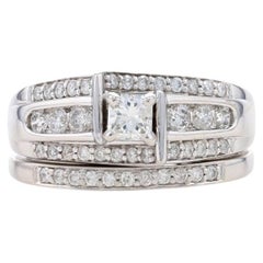 White Gold Diamond Engagement Ring & Wedding Band - 14k Princess 1.00ctw Bypass